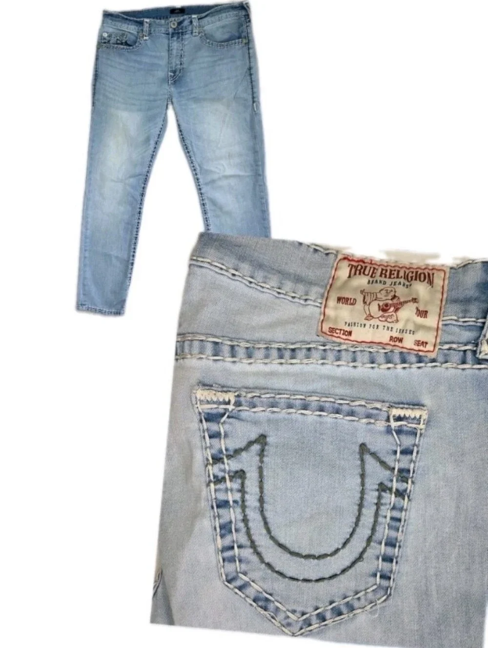 True Religion Geno Relaxed Slim Jeans Mens Size 38 Light Wash Streetwear